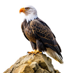 Fototapeta premium Bald Eagle Perched on a Rock Isolated on White Background, eagle, bird, wildlife, nature