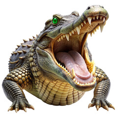 Fototapeta premium 3D Rendered Alligator with Open Mouth and Green Eyes Isolated on White Background, alligator , reptile , crocodile , dangerous