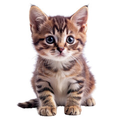 Cute Kitten Sitting with Big Blue Eyes Isolated on White Background, kitten , cute , cat , animal