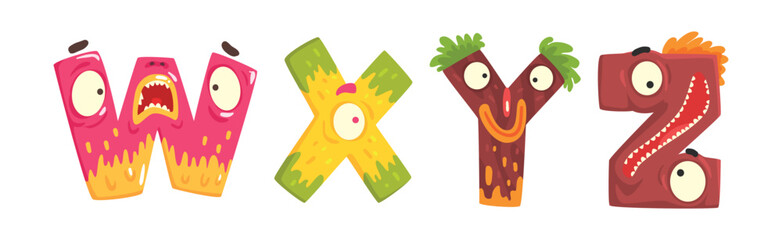 Funny Monster Alphabet Text Letter Character Vector Set