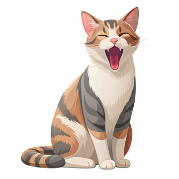 recommend clip art: Cute Yawning Cat Illustration, Vector, Animal, Cartoon, Isolated on White Background, cat, kitten, pet, animal