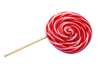 Red and white lollipop isolated with transparent background.
