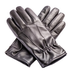 Pair of Black Leather Gloves Isolated on White Background, leather gloves, winter gloves, black gloves, warm gloves