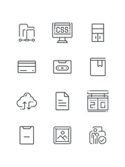 Clipboard, Cloud Storage, Credit card, set of icons for web design, vector illustration