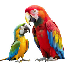 Fototapeta premium Two Colorful Macaws Facing Each Other, Isolated on White Background, macaw, bird, parrot, tropical