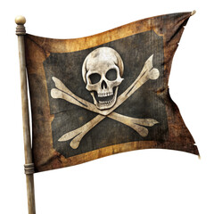 Obraz premium Vintage Pirate Skull and Crossbones Flag Isolated on White Background, pirate flag, skull and crossbones, pirate symbol , nautical flag