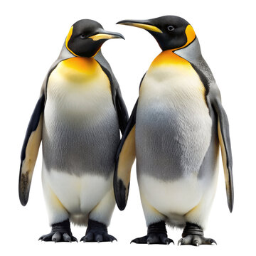 Two King Penguins Facing Each Other Isolated on White Background, penguin, aptenodytes patagonicus, antarctica, wildlife