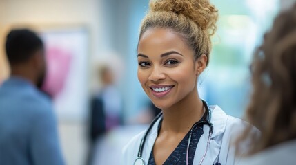 Understanding Breast Cancer Statistics - Nurse Educating Attendees at Health Fair with Poster Presentation