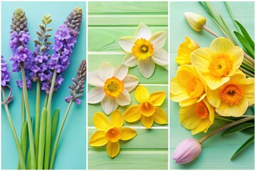 Vibrant spring color palette featuring soft mint (#B2FFFC), sunny daffodil (#FFC080), gentle lavender (#C7B8EA), and warm honey (#F7DC6F)