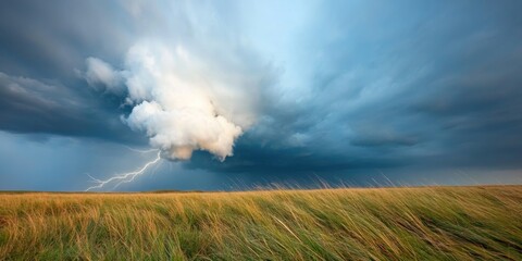 Fototapeta premium Dramatic horizon of a dark stormy ominous sky over a rural landscape