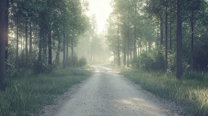 Obraz premium A road cutting through a dense forest, leading to a barren, deforested area