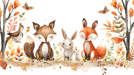 Fototapeta premium Safari Animal set bear, raccoon, fox, hare, squirrel, hedgehog and deer in 3d style. Isolated