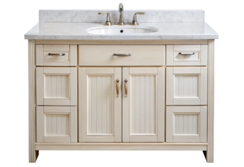 White bathroom vanity with sink isolated with transparent background.