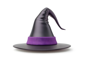 3D rendering of a simple cartoon witch hat with a purple band, isolated on a white background