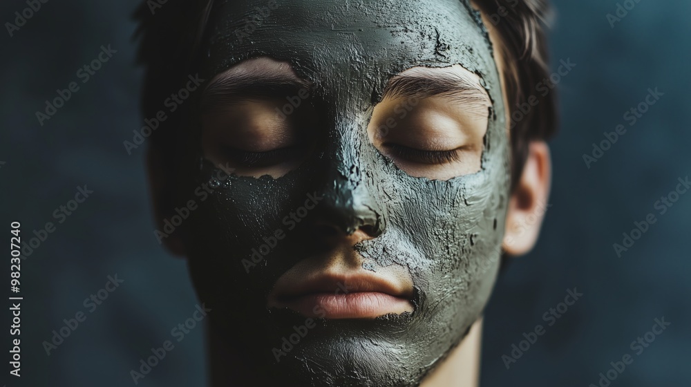 Poster a young person enjoys a calming clay face mask while relaxing in a serene indoor setting during a se
