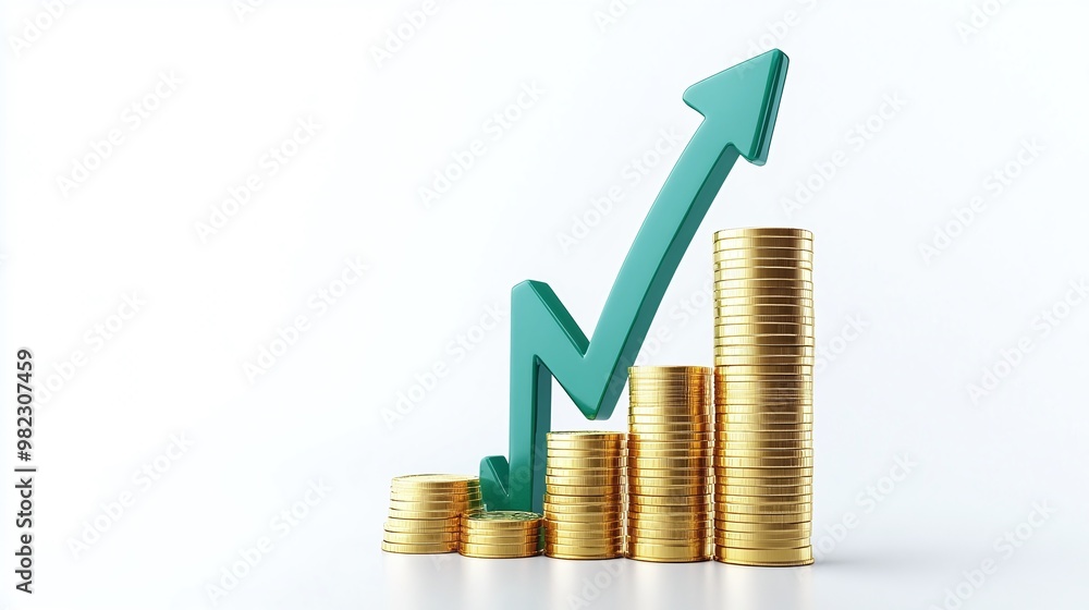 Poster a visual representation of financial growth with stacked coins and an upward arrow symbolizing inves