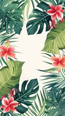 Hello Summer concept design, abstract illustration with jungle exotic leaves, colorful design, summer background and banner