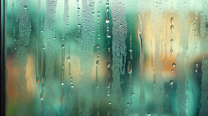 Autumn rain on wet glass, raindrops on window
