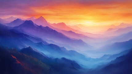 Obraz premium Abstract Oil Painting of Mountains at Sunset