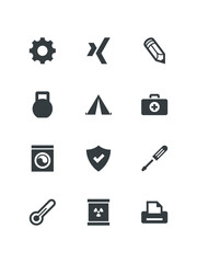 Gear, LiveJournal, Loading, Next, Pencil+ruler, Printer, set of icons for web design, vector illustration