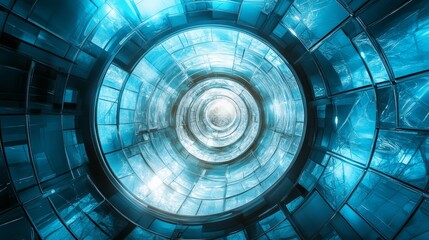 A futuristic glass dome, circular in design, with panoramic views of a vibrant, ultramodern city, with reflective glass surfaces and futuristic architecture