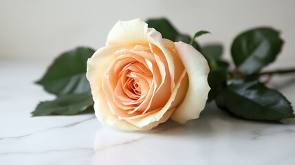 Fototapeta premium Soft Peach Rose on Elegant Marble Surface