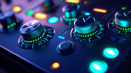 Close-Up of High-Tech Makro-ekvalayzer 01 Control Panel with Illuminated Dials