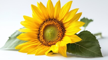 Fototapeta premium Bright Sunflower Bloom with Green Leaves
