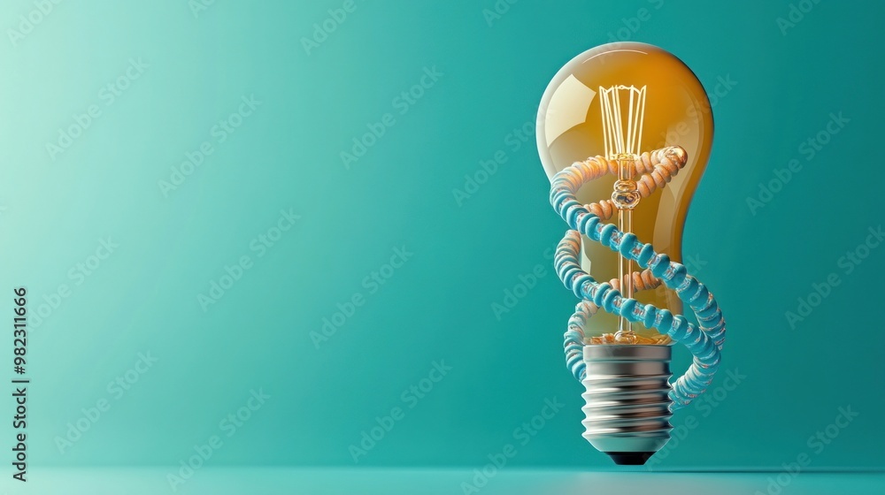 Aufkleber a glowing light bulb wrapped in a spiral wire, symbolizing creativity and innovation against a soft 