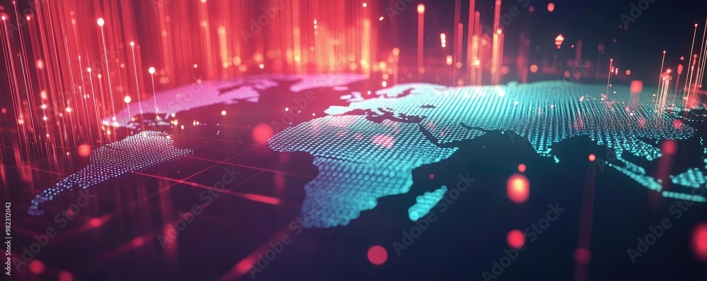 Poster A dynamic digital map of the world, showcasing vibrant colors and data visualization for modern technology themes.