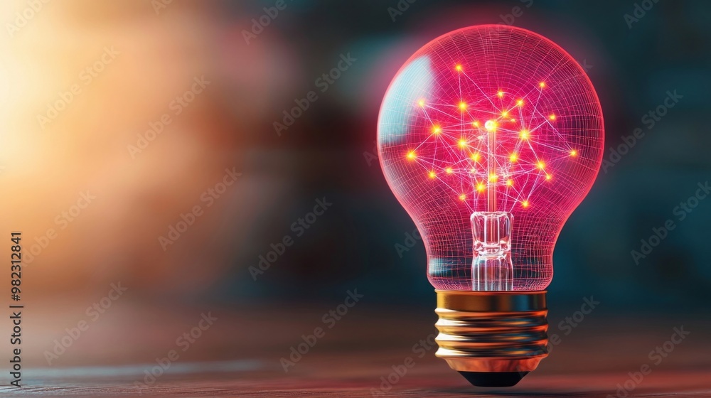 Poster A vibrant light bulb with glowing circuits inside, symbolizing ideas and innovation, set against a soft-focus background.