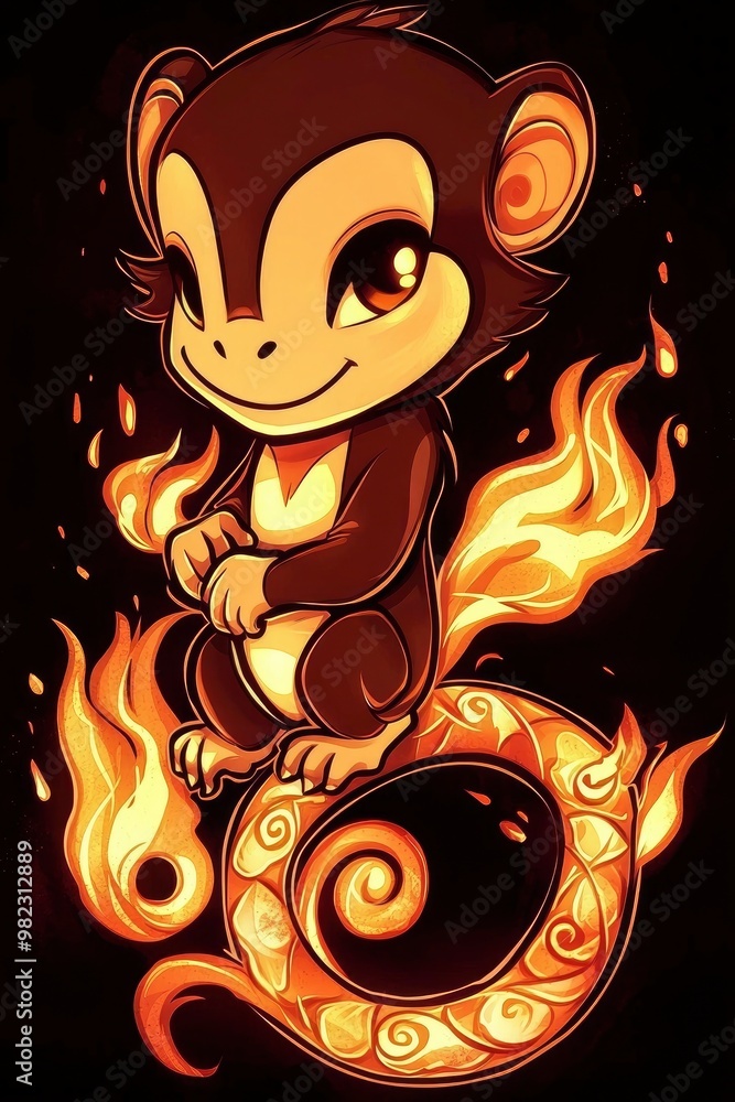 Sticker fiery monkey illustration