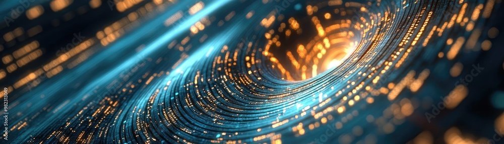 Poster Vibrant abstract background showcasing dynamic light trails and swirling patterns in an endless digital space.