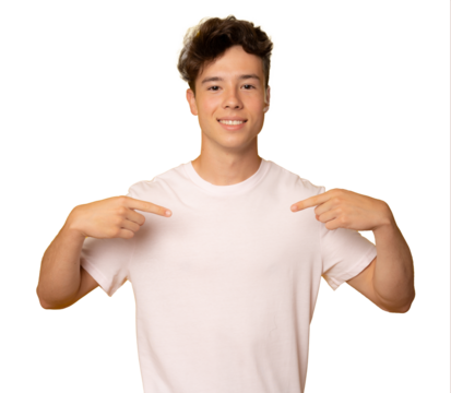 Young caucasian man wearing casual clothes looking confident with smile on face, pointing oneself with fingers proud and happy over transparent background.
