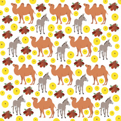 Obraz premium camel, zebra with fruit as a pattern background