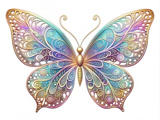 Delicate butterfly template with intricate details and a hint of iridescent coloring, ready for home decorating or personalized gift printing.