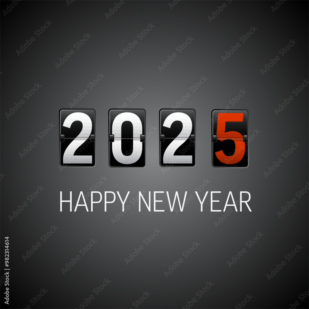 Poster vector modern minimalistic happy new year card 2025 with a big airport flip letters numbers 2025 on 