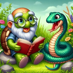 Fototapeta premium grandfather is reading a snake tale