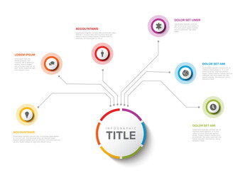 Simple Colorful Circular Infographic Design Template with six element and big circle with title on the light background. Modern multipurpose infochart template