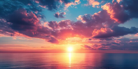 Fototapeta premium Stunning Sunset Over Calm Ocean Waters with Colorful Clouds