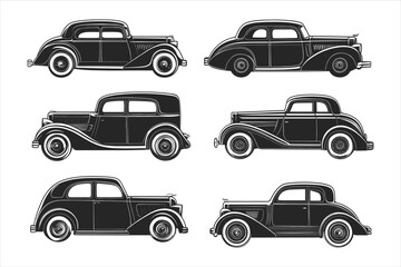 Several vintage cars are shown in a row in front of a city generative ai