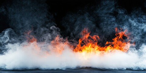 Flames and Smoke Against Dark Background