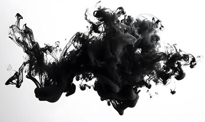Dense cloud of black ink spreading through water white background, Generative AI