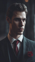 Obraz premium Attractive male vampire in a classic suit protagonist character of a romantic fantasy novel vertical