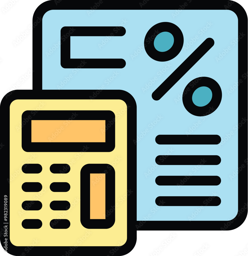 Poster calculator is calculating a percentage symbol representing the concept of calculating percentage