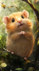 cute fantasy hamster with big eyes in nature digital art