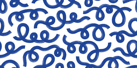 Fototapeta premium Curly bold lines. Hand drawn ink brush squiggles seamless pattern. Cute organic thick curved shapes