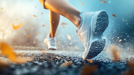 Person running on trail surrounded by autumn leaves