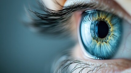 Fototapeta premium Close-up of blue eye with detailed iris and long eyelashes