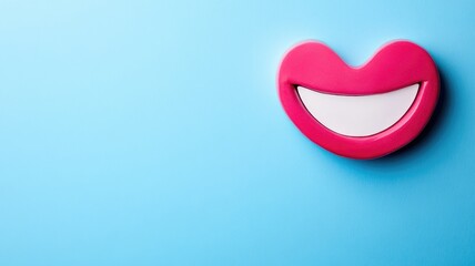Bright smiling lips on blue background symbolizing happiness and positivity